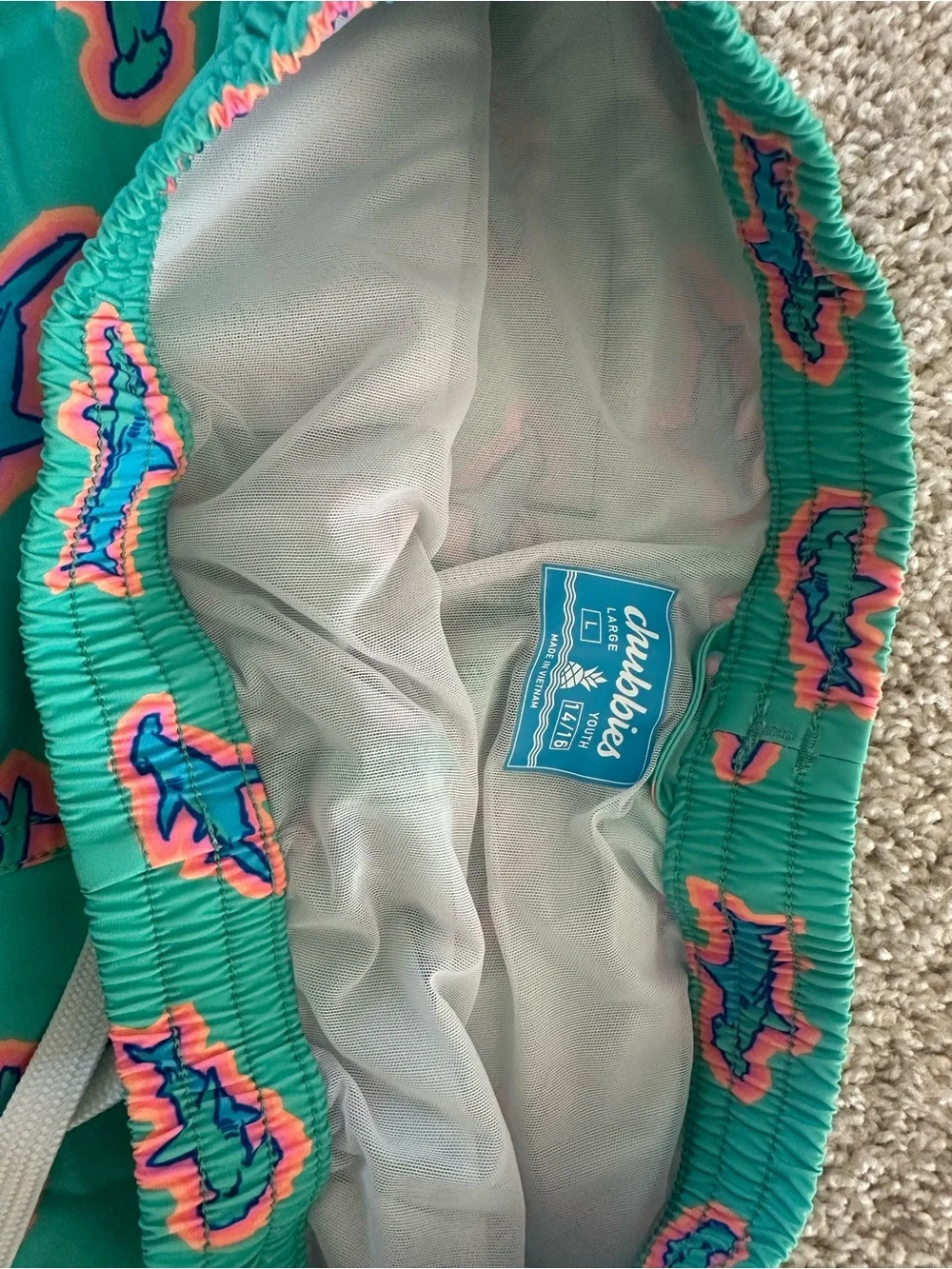 Cubbies boys YL Teal Shark Print Swim Shorts